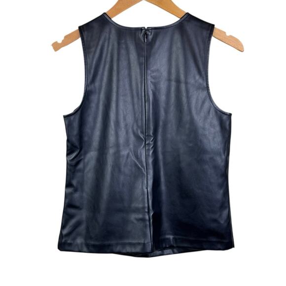 J. Crew XS Black Faux Leather Full Zip Lined Sleeveless Round Neckline Tank Top - Picture 10 of 12